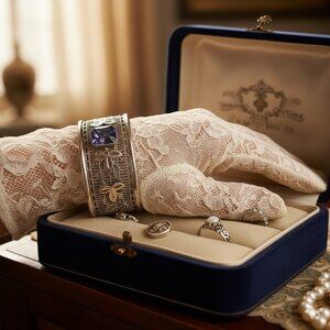 Vintage Ostby & Barton Sterling Silver Filigree Bangle Bracelet Eastern Star